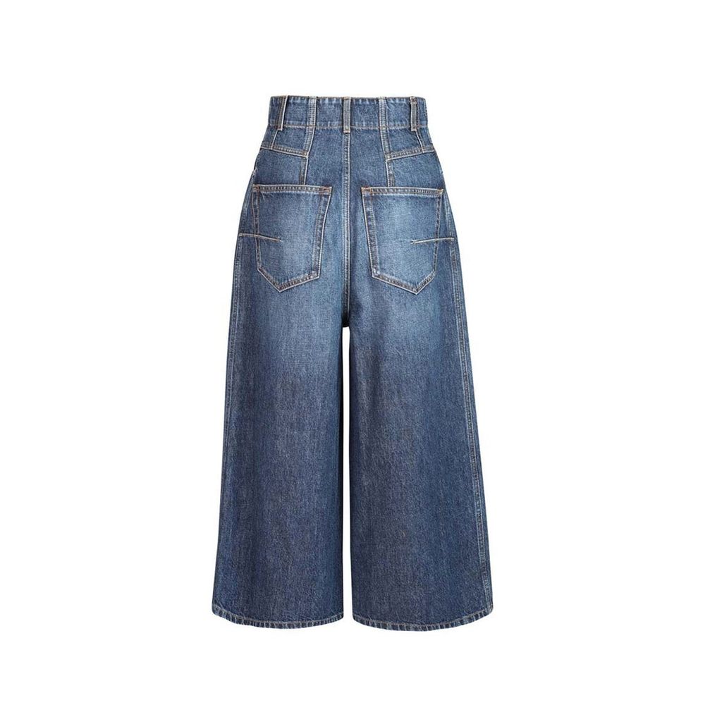 Blue Cotton High-Waisted Jean