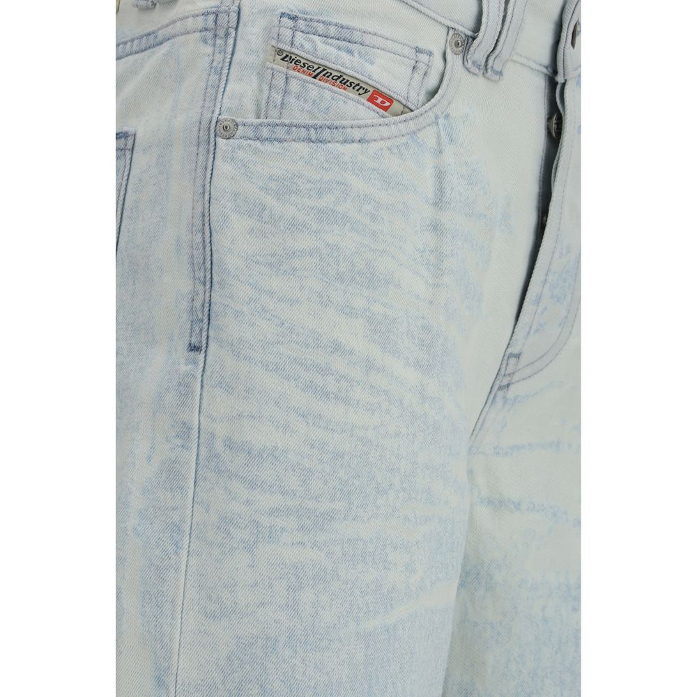 Blue Cotton Straight-Leg Jeans