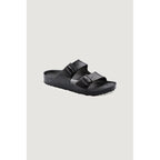 Black Polyester Flat Sandals