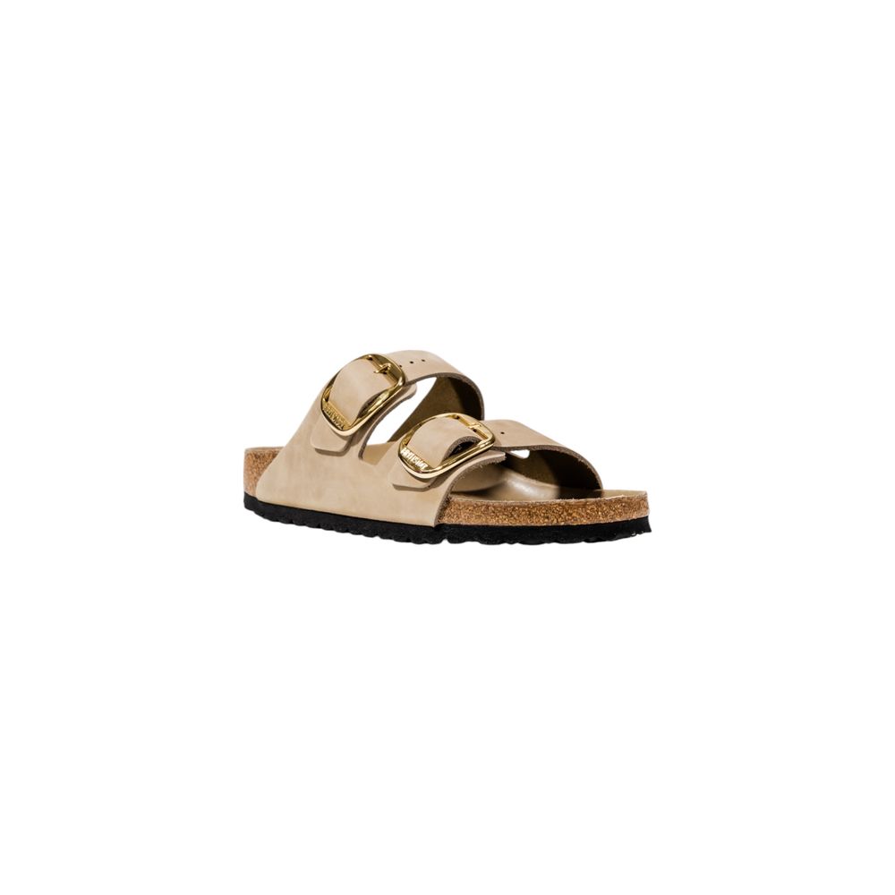 Beige Leather Flat Sandals
