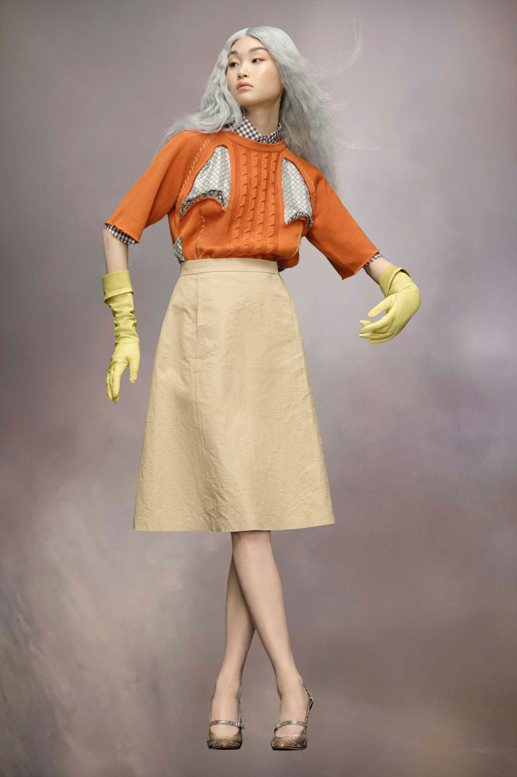 Yellow Fibres Midi Skirt