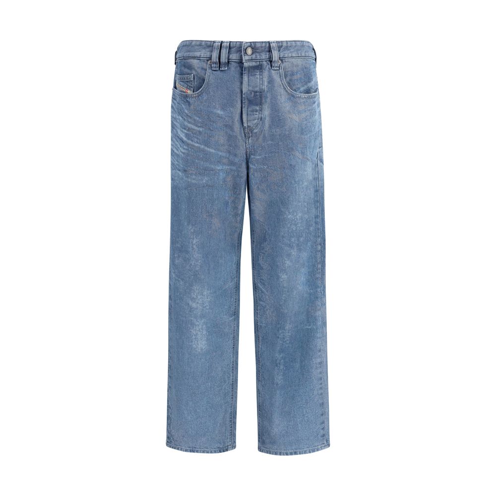 Blue Cotton Straight-Leg Jeans