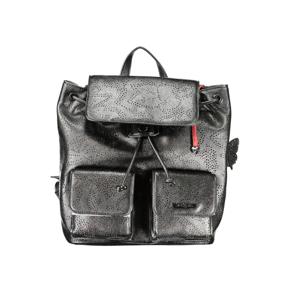 Black Polyurethane Women's Mini Backpack