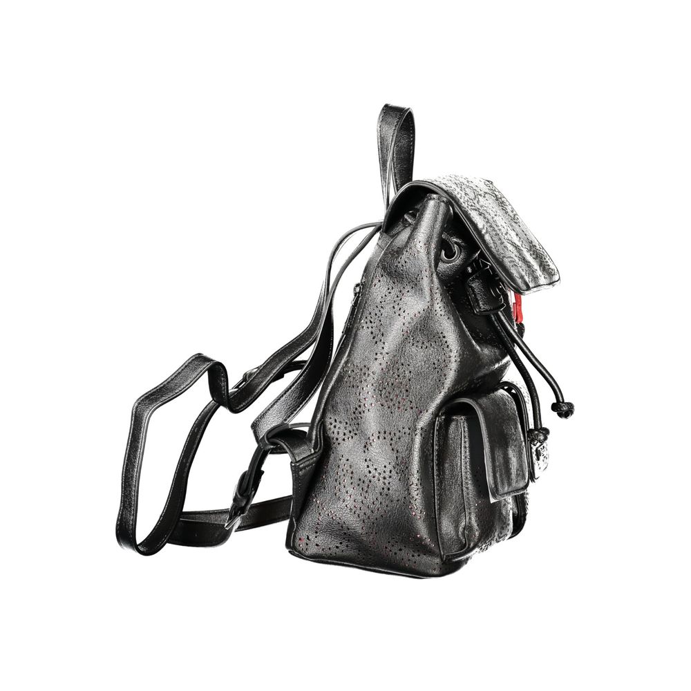 Black Polyurethane Women's Mini Backpack