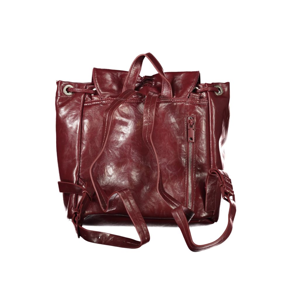 Burgundy Polyurethane Women Backpack
