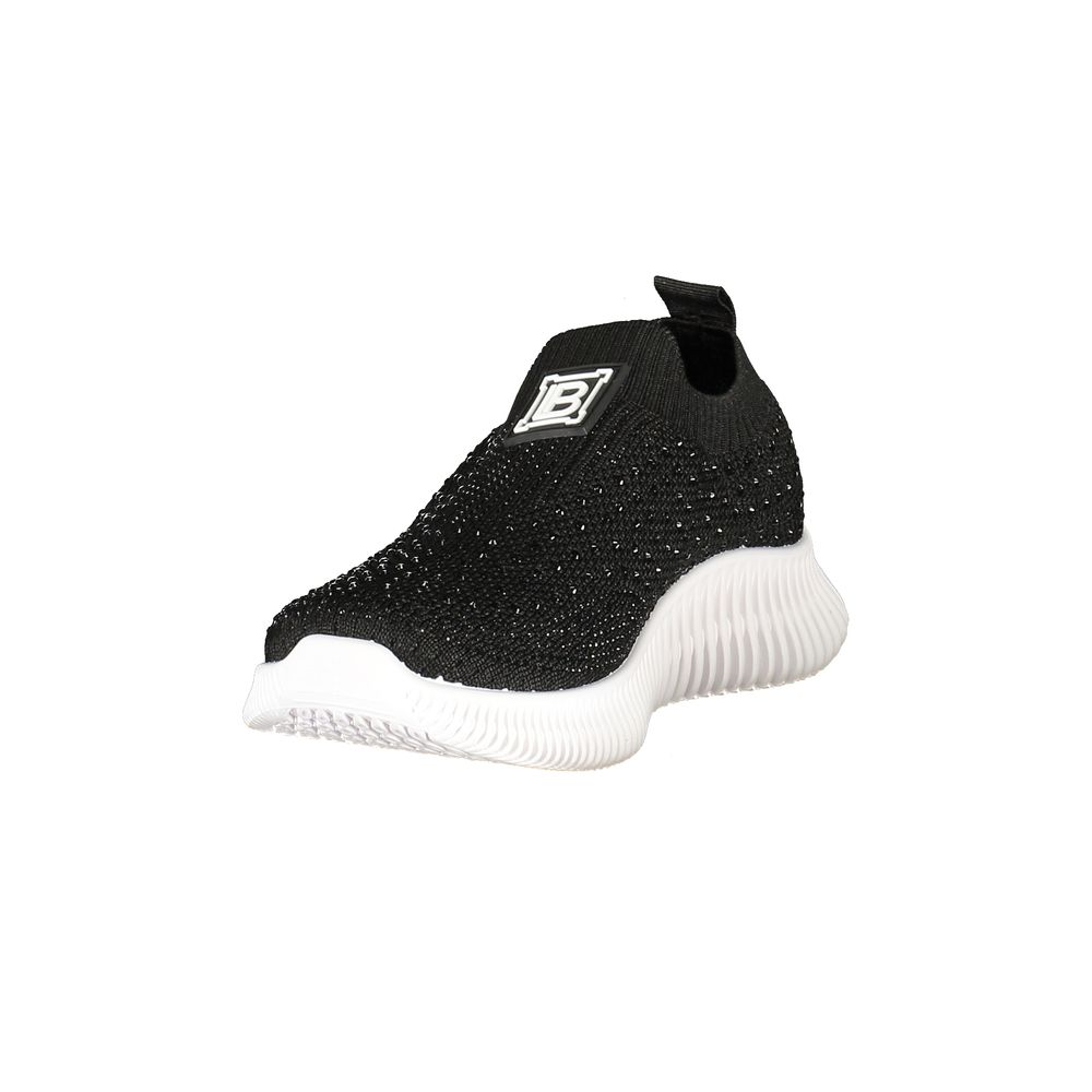 Black Polyester Athletic Sneakers