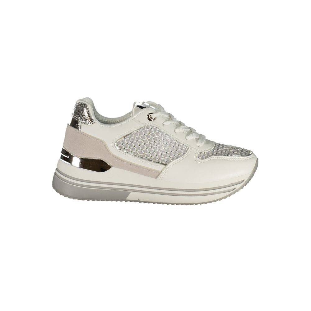 White Polyester Athletic Sneakers