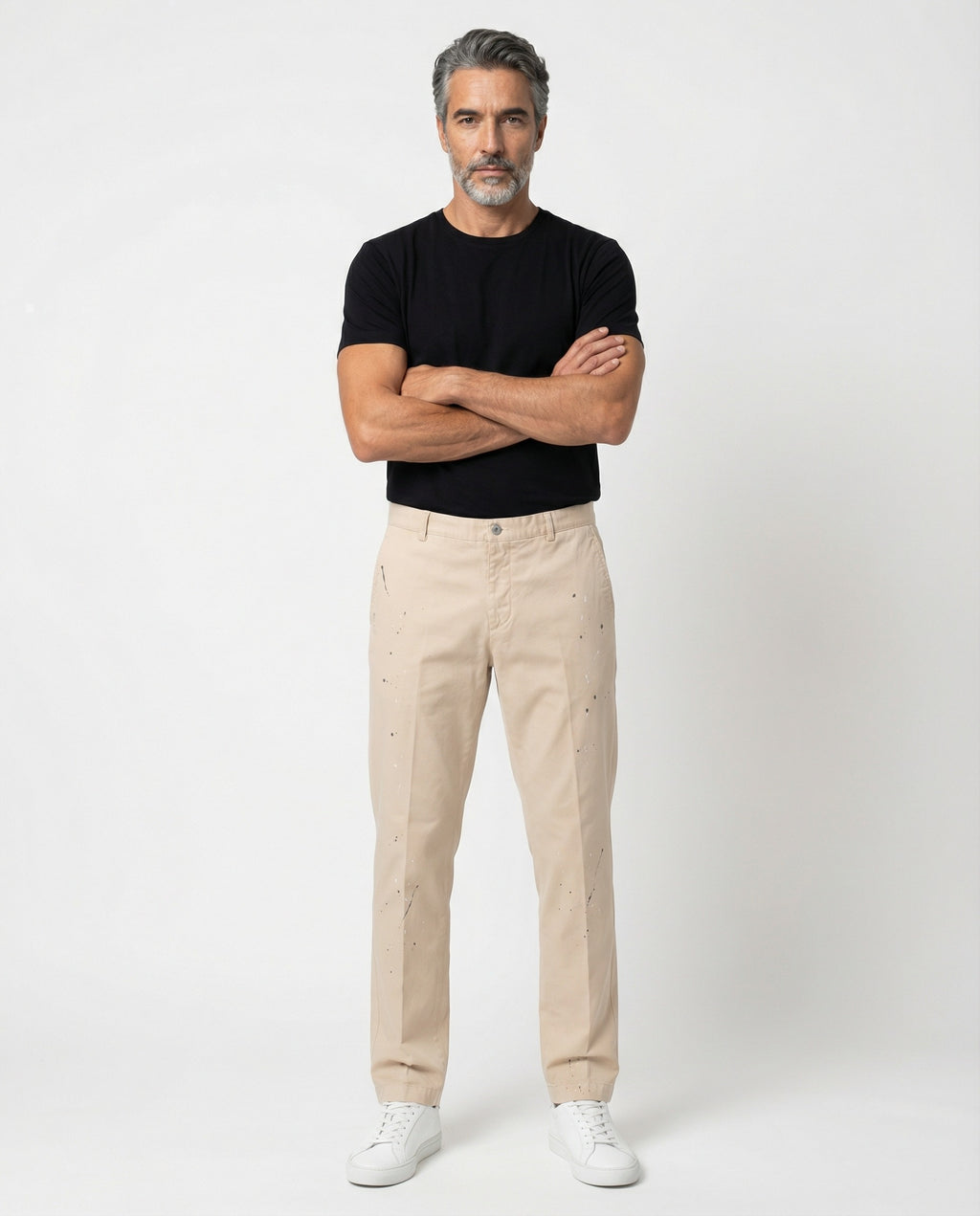 Beige Cotton Casual Pants