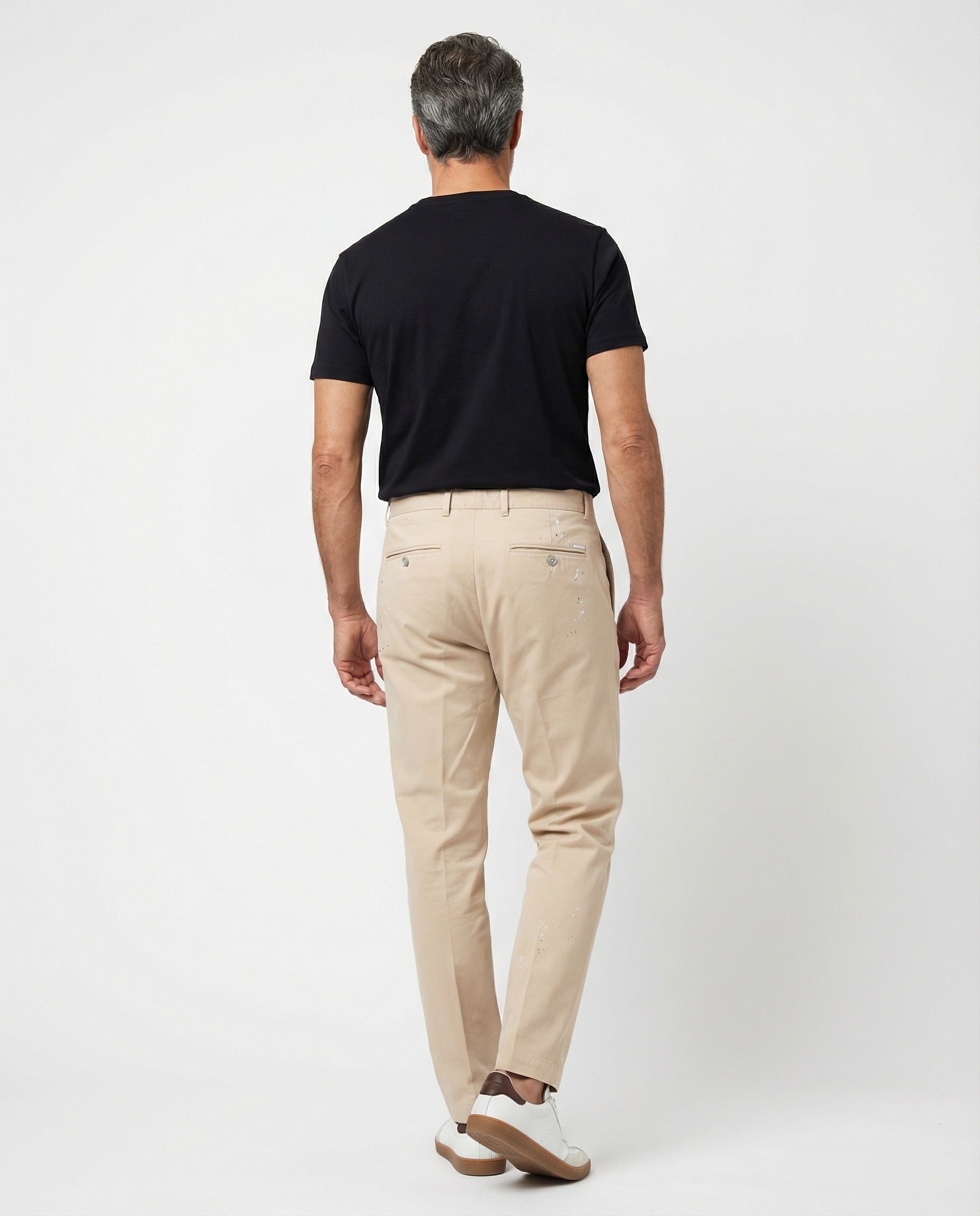 Beige Cotton Casual Pants