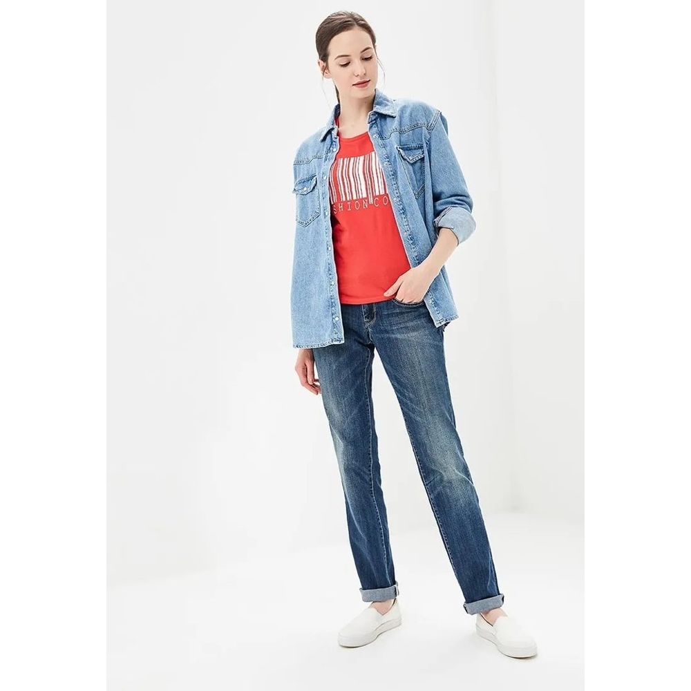 Blue Cotton Straight-Leg Jeans