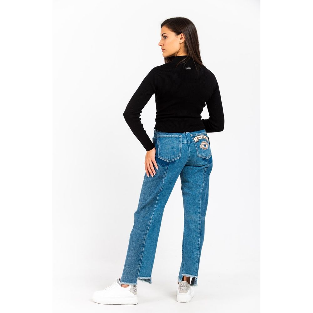 Blue Cotton Straight-Leg Jeans