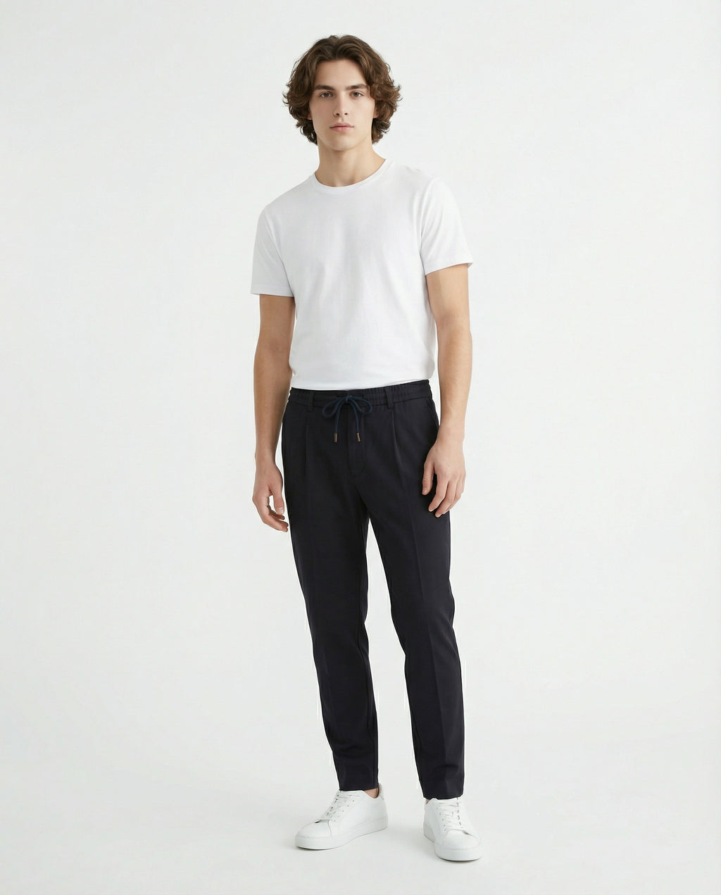 Navy Blue Wool Casual Pants