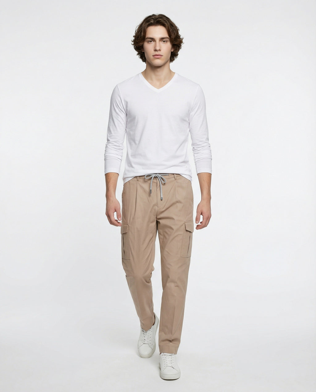 Beige Cotton Casual Pants