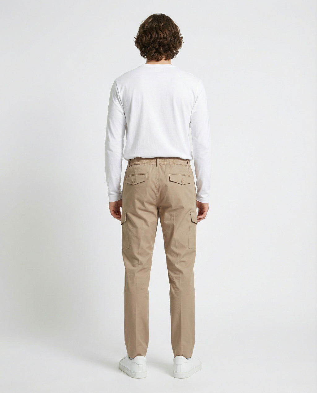 Beige Cotton Casual Pants