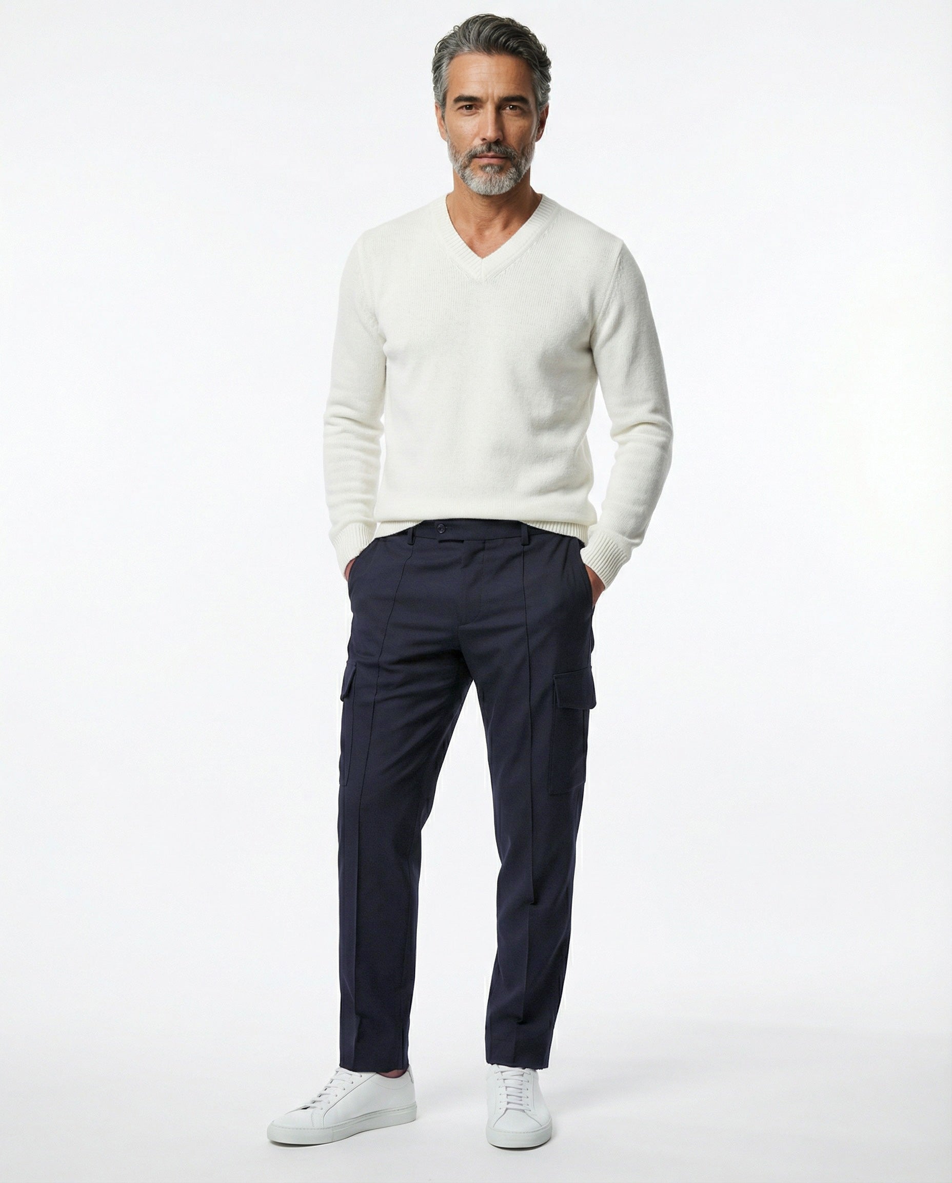 Navy Blue Polyamide Cargo Pants
