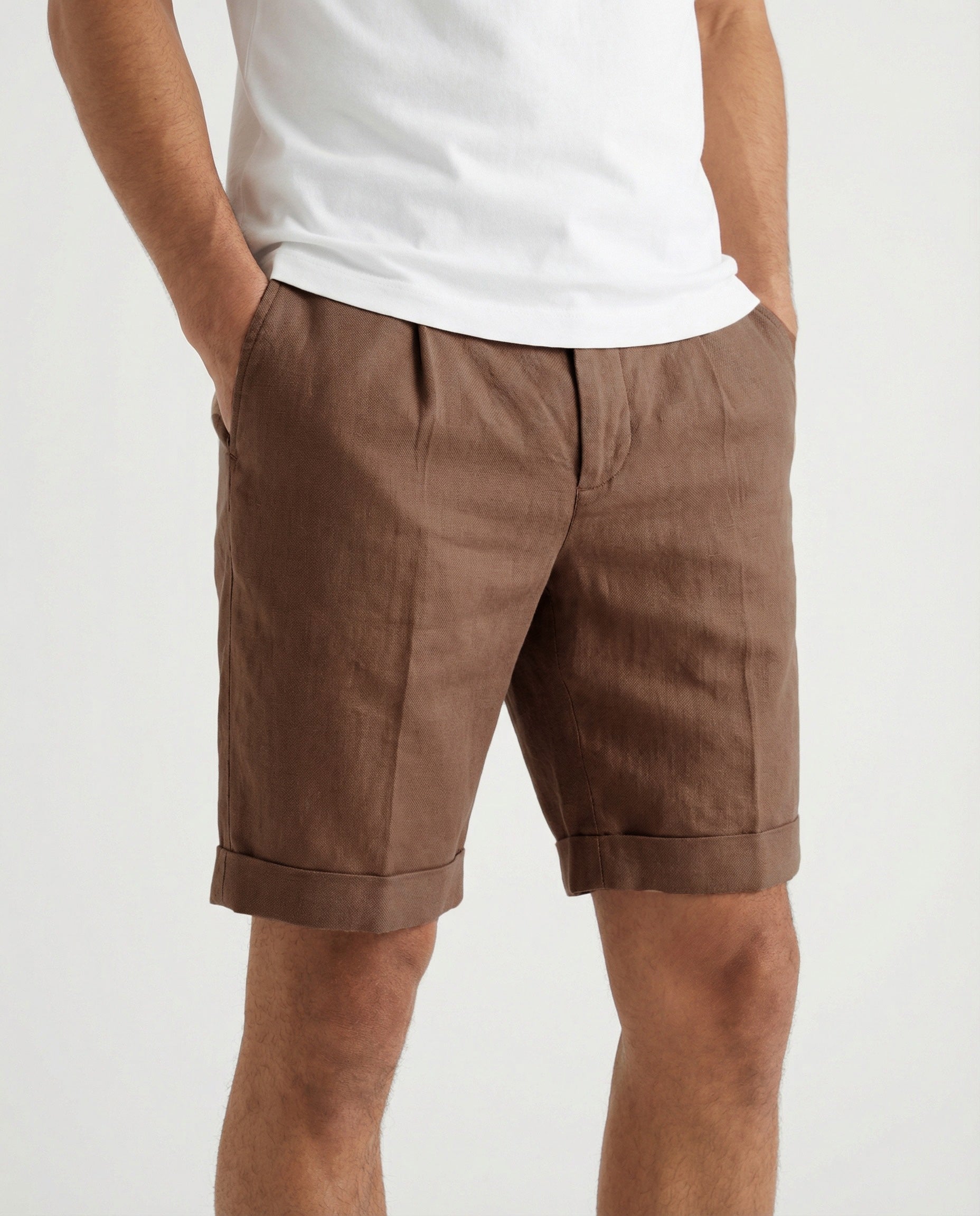 Brown Linen Knee Length