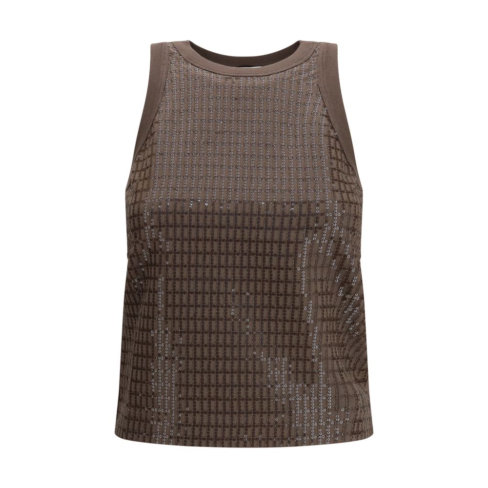 Brown Cotton Sleeveles T-Shirt