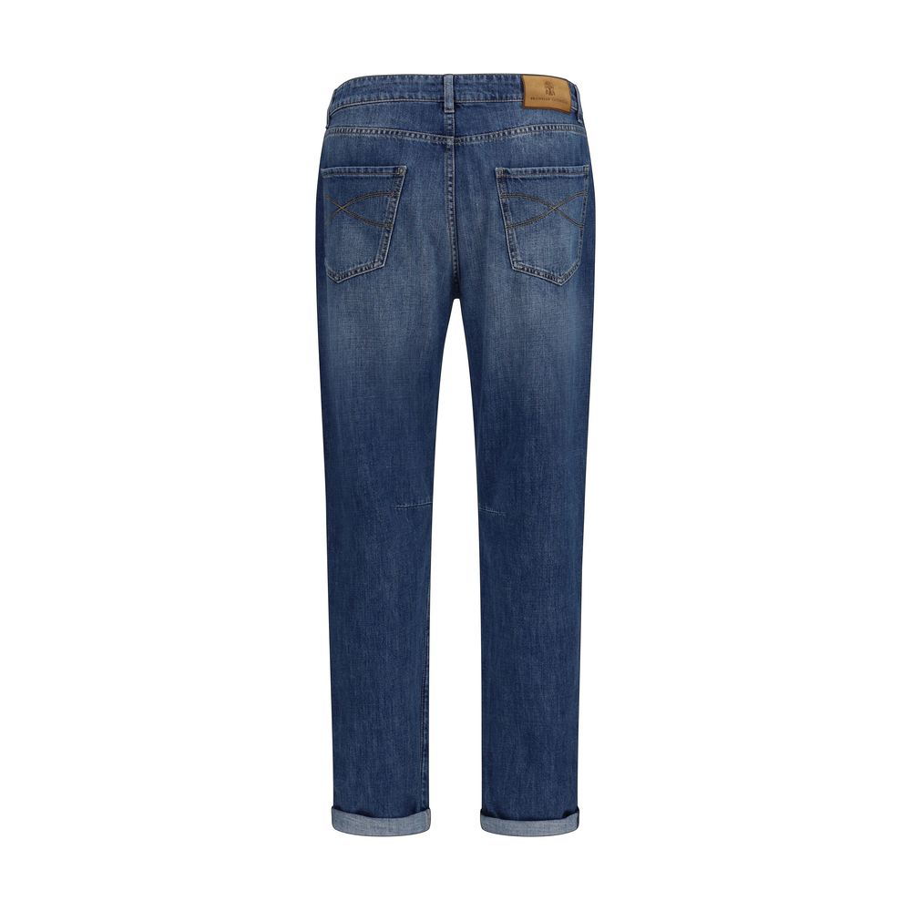 Blue Cotton Straight-Leg Jeans