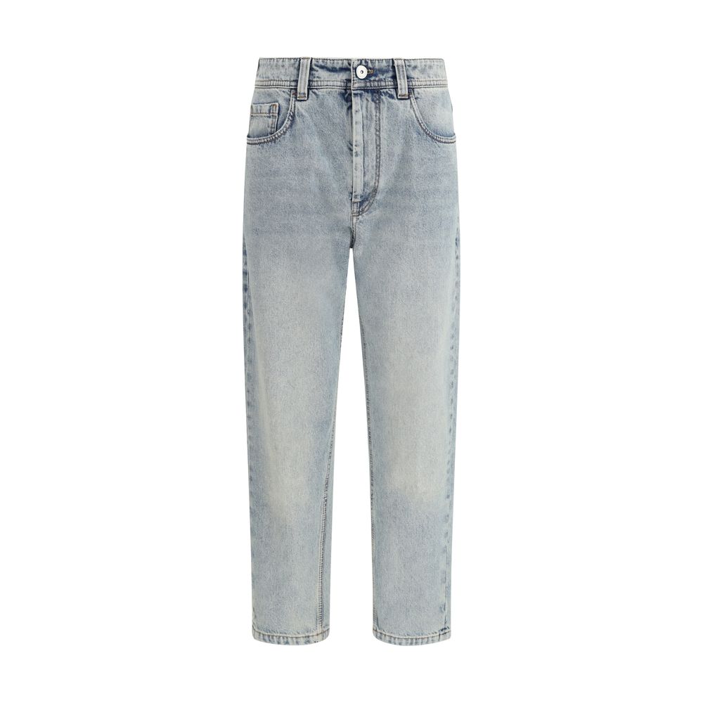 Blue Cotton Straight-Leg Jeans