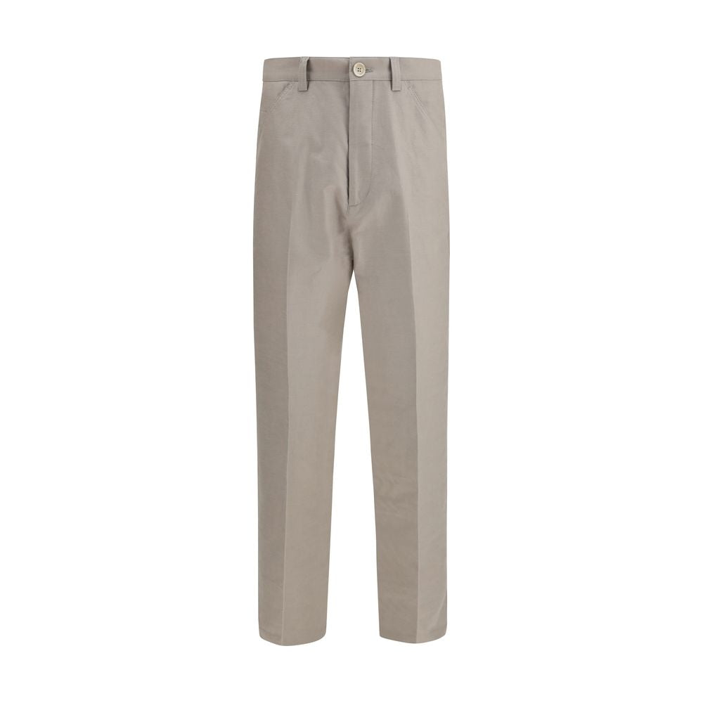 Beige Cotton Casual Pants