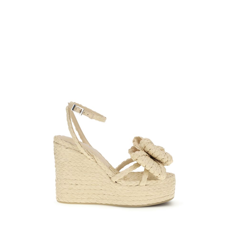 Beige Raffia Wedge Sandals