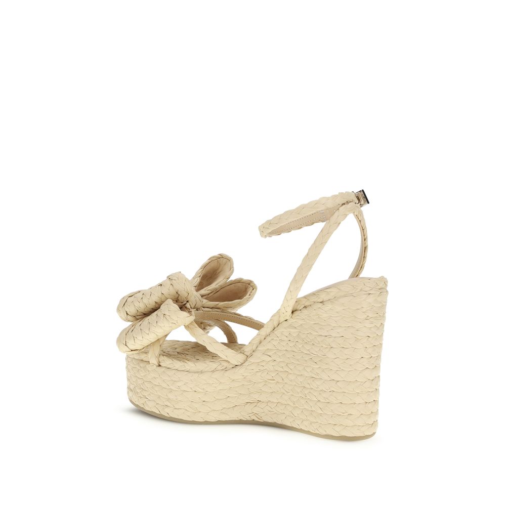 Beige Raffia Wedge Sandals