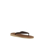 Brown Calf Leather Bos Taurus Flip-Flop Sandals