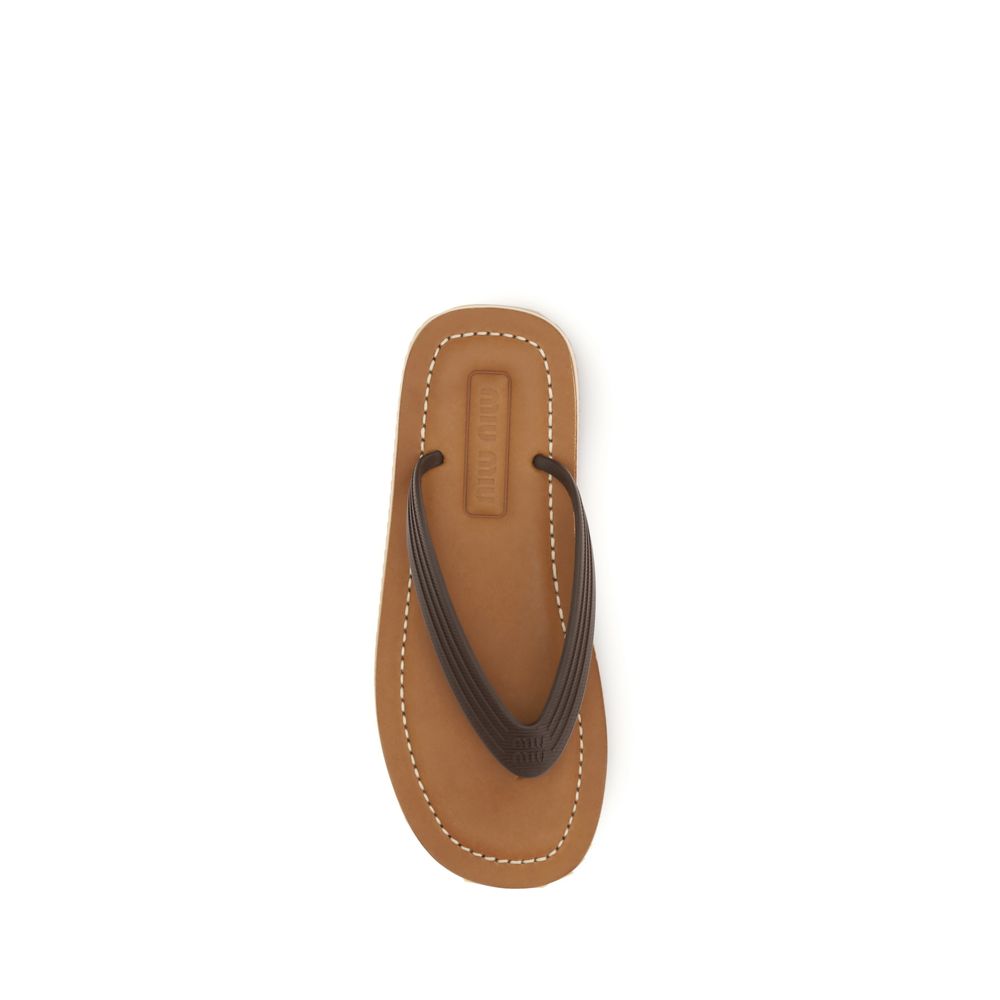 Brown Calf Leather Bos Taurus Flip-Flop Sandals