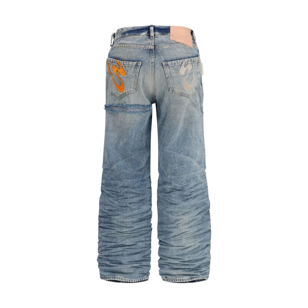 Blue Viscose Relaxed Fit Jeans