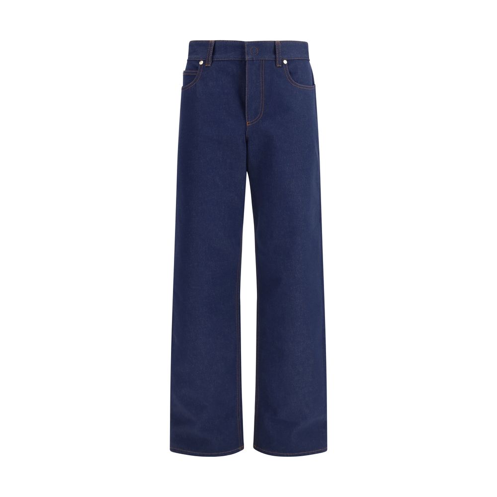 Blue Cotton Straight-Leg Jeans