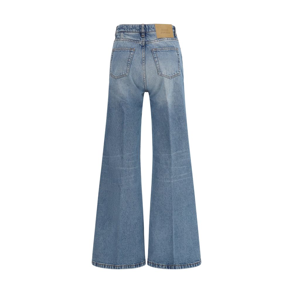 Blue Cotton Flared Jeans