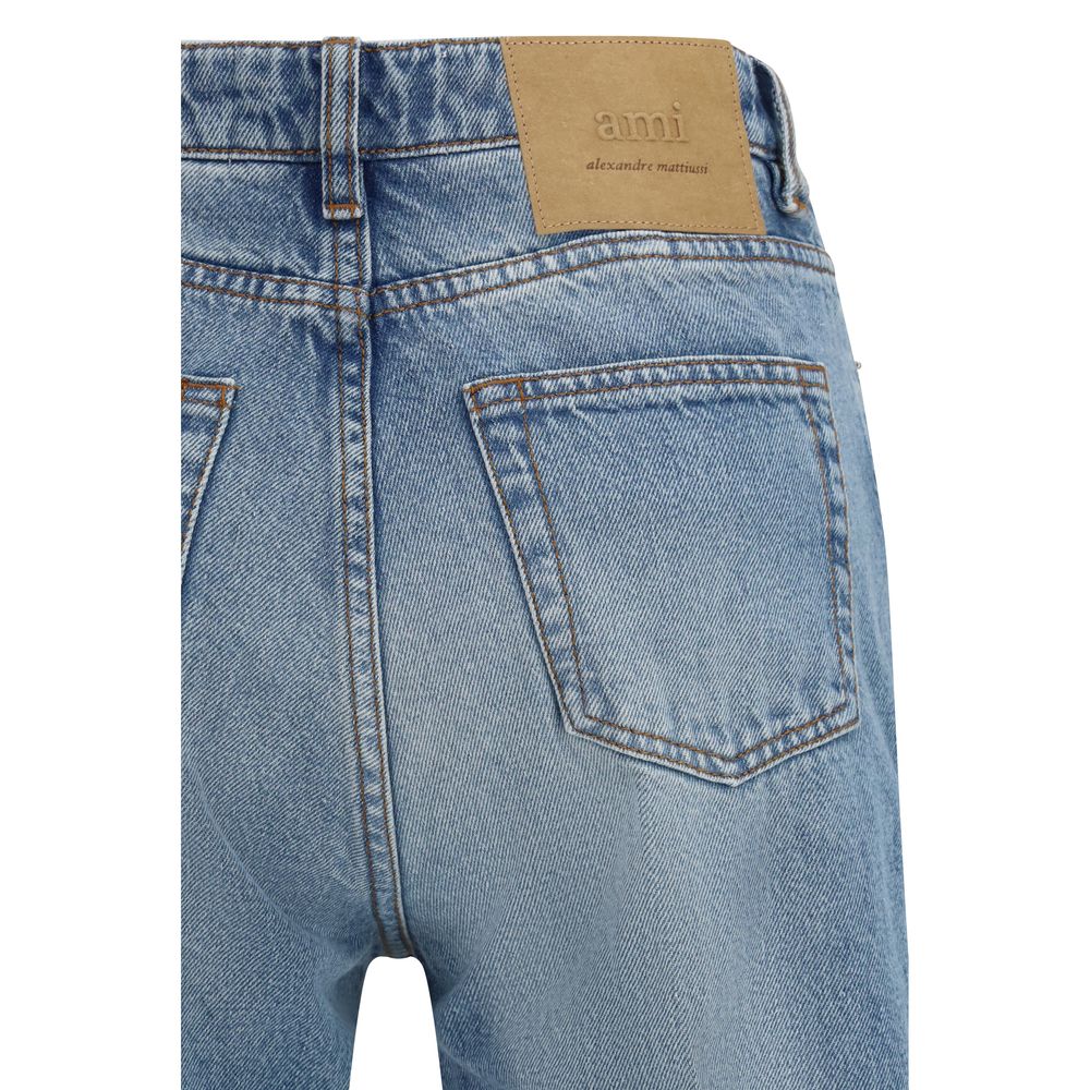Blue Cotton Flared Jeans
