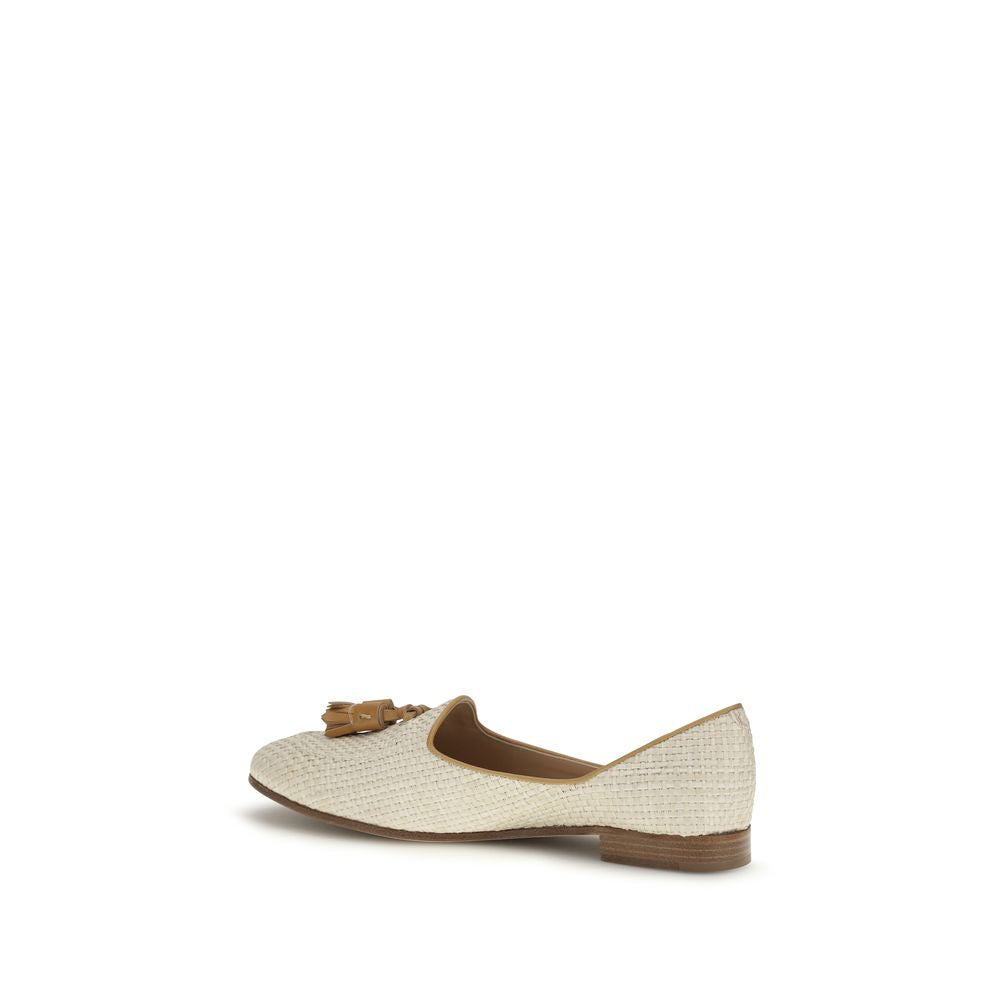 Beige Raffia Slip-On Loafers