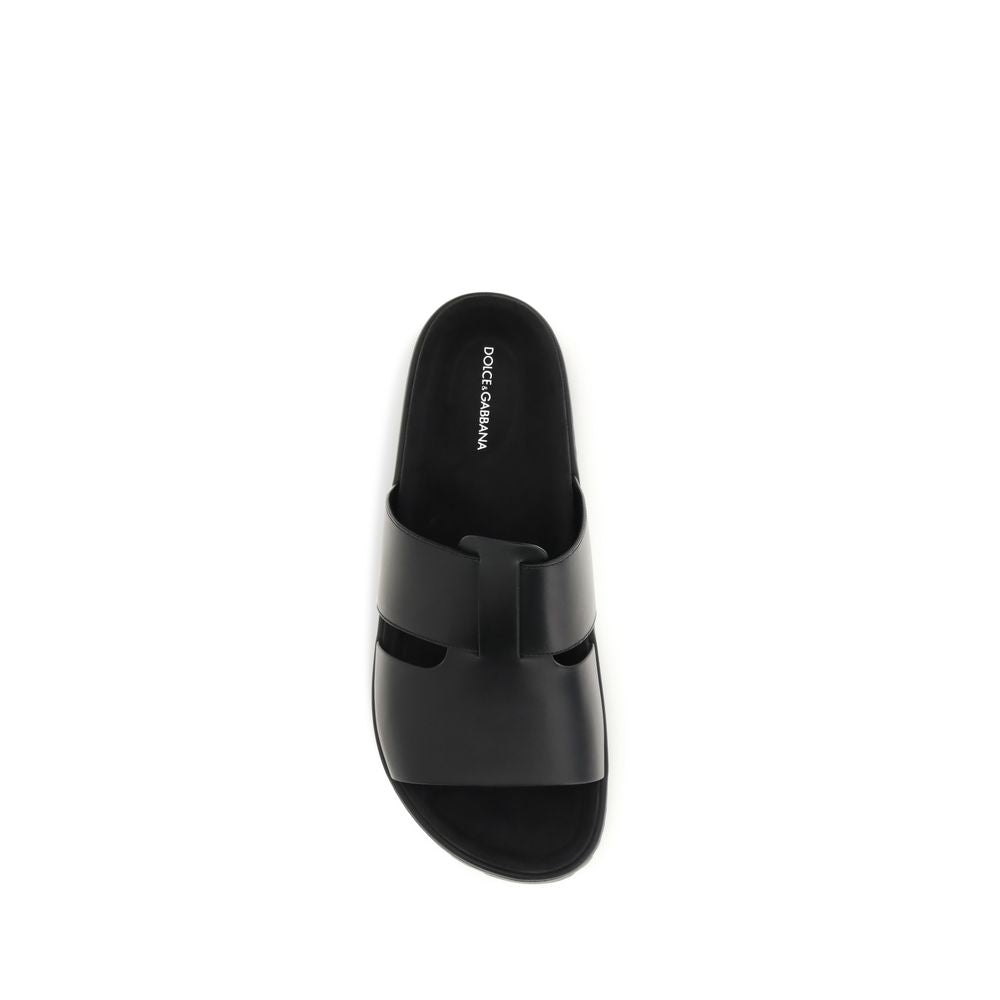 Black Calf Leather Bos Taurus Flat Sandals