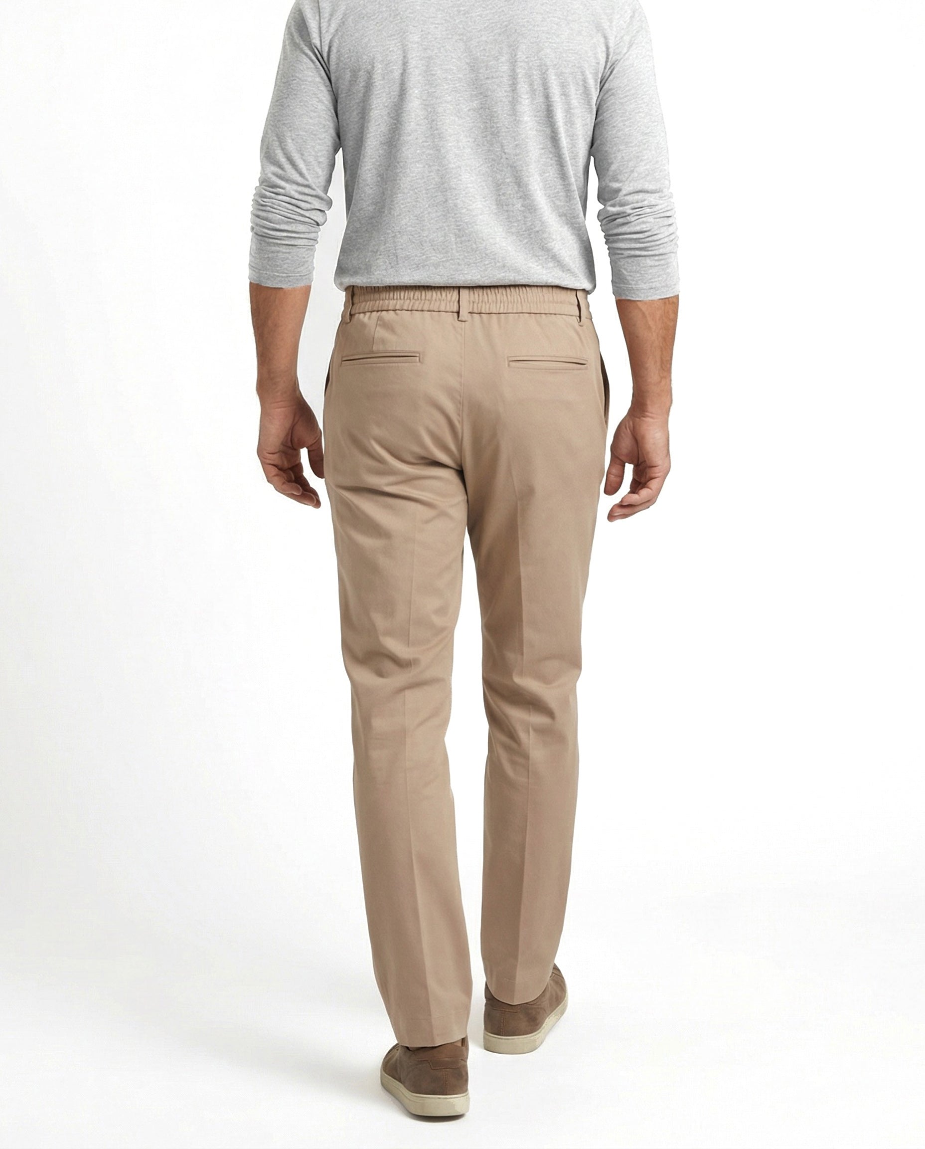 Beige Cotton Casual Pants