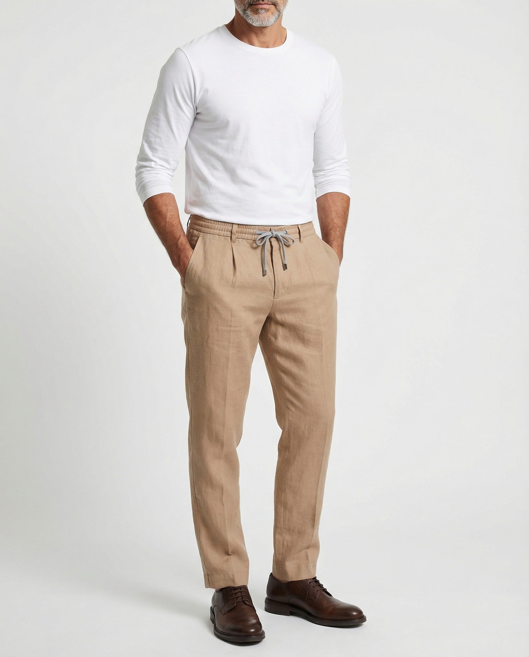 Beige Linen Casual Pants