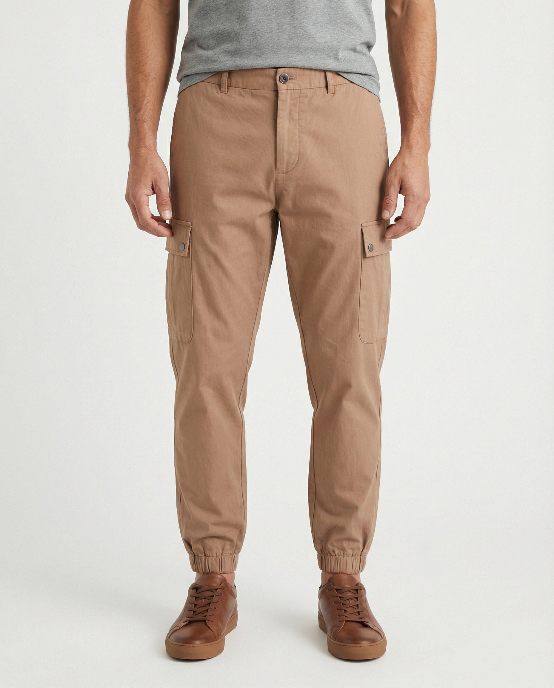 Beige Cotton Cargo Pants