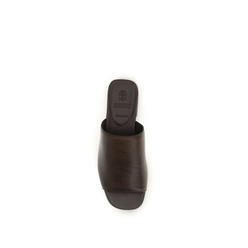 Brown Calf Leather Bos Taurus Slides
