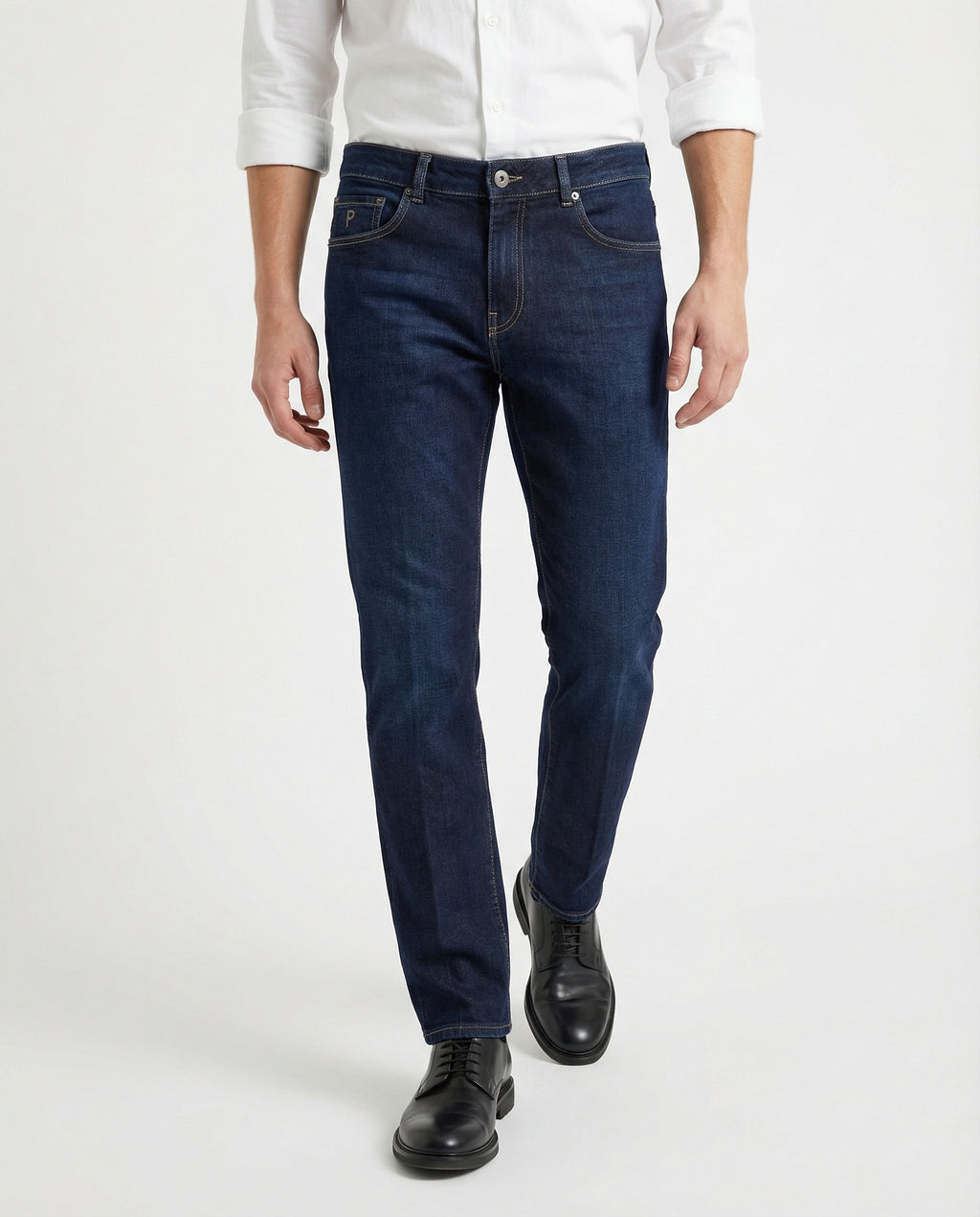 Navy Blue Cotton Straight-Leg Jeans