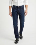 Navy Blue Cotton Straight-Leg Jeans