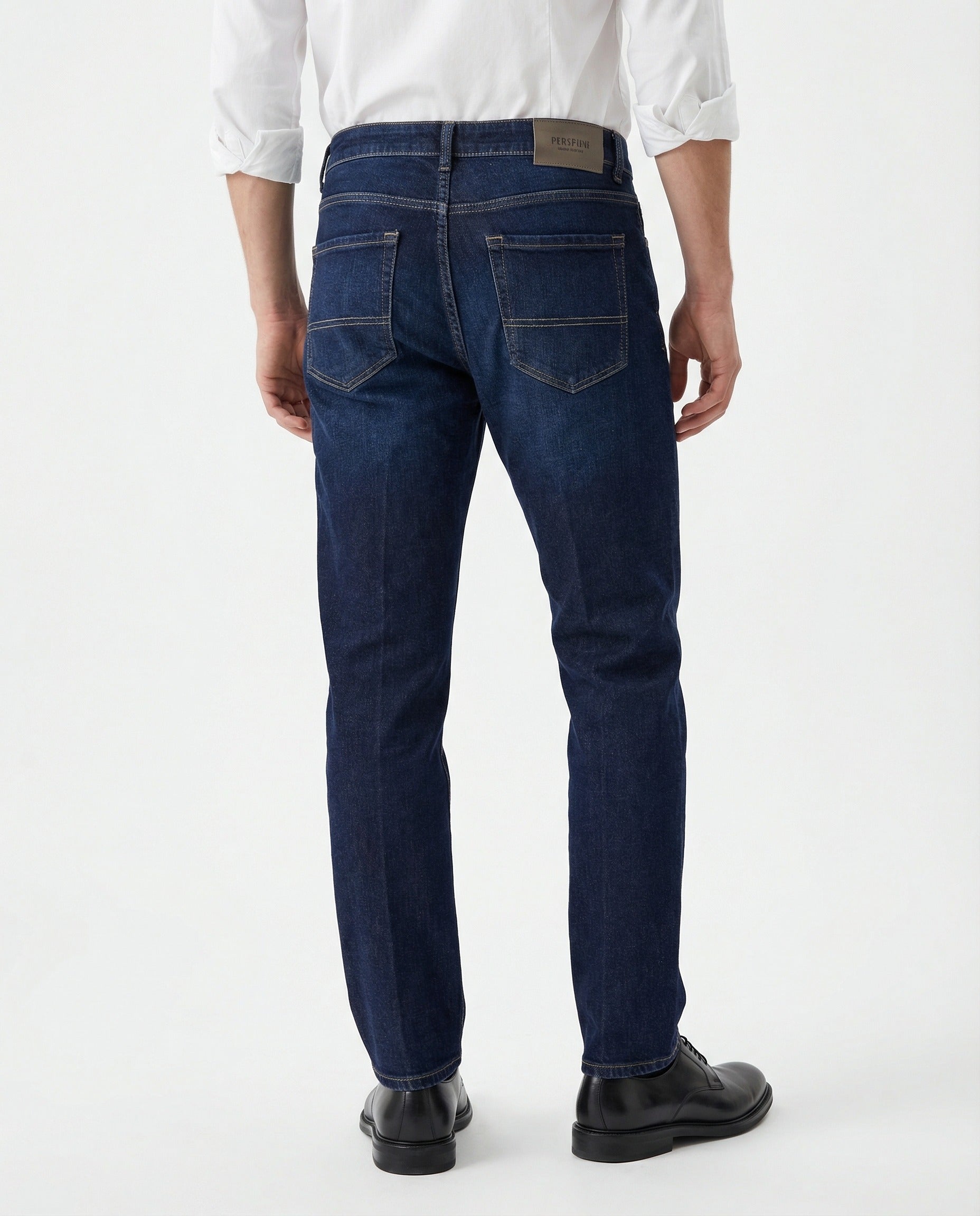 Navy Blue Cotton Straight-Leg Jeans