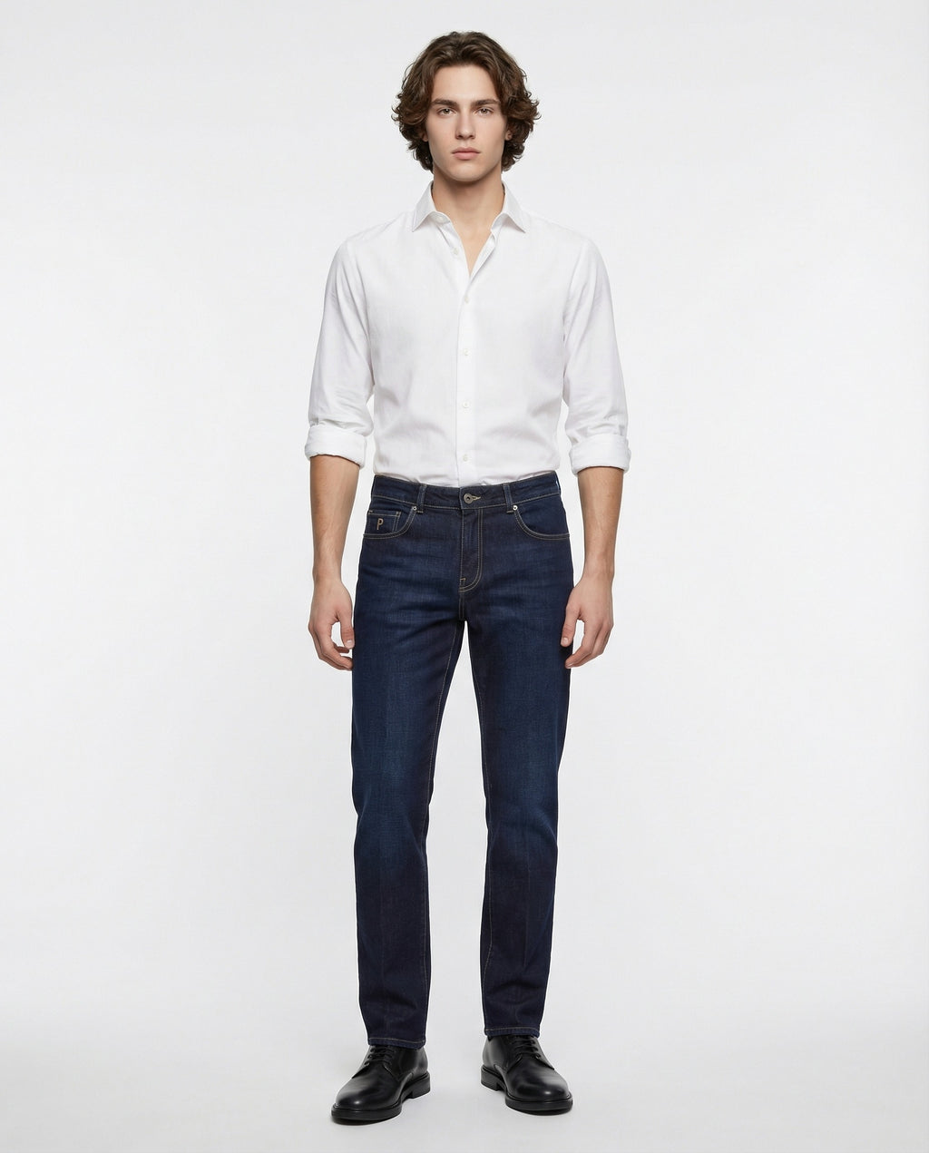 Navy Blue Cotton Straight-Leg Jeans
