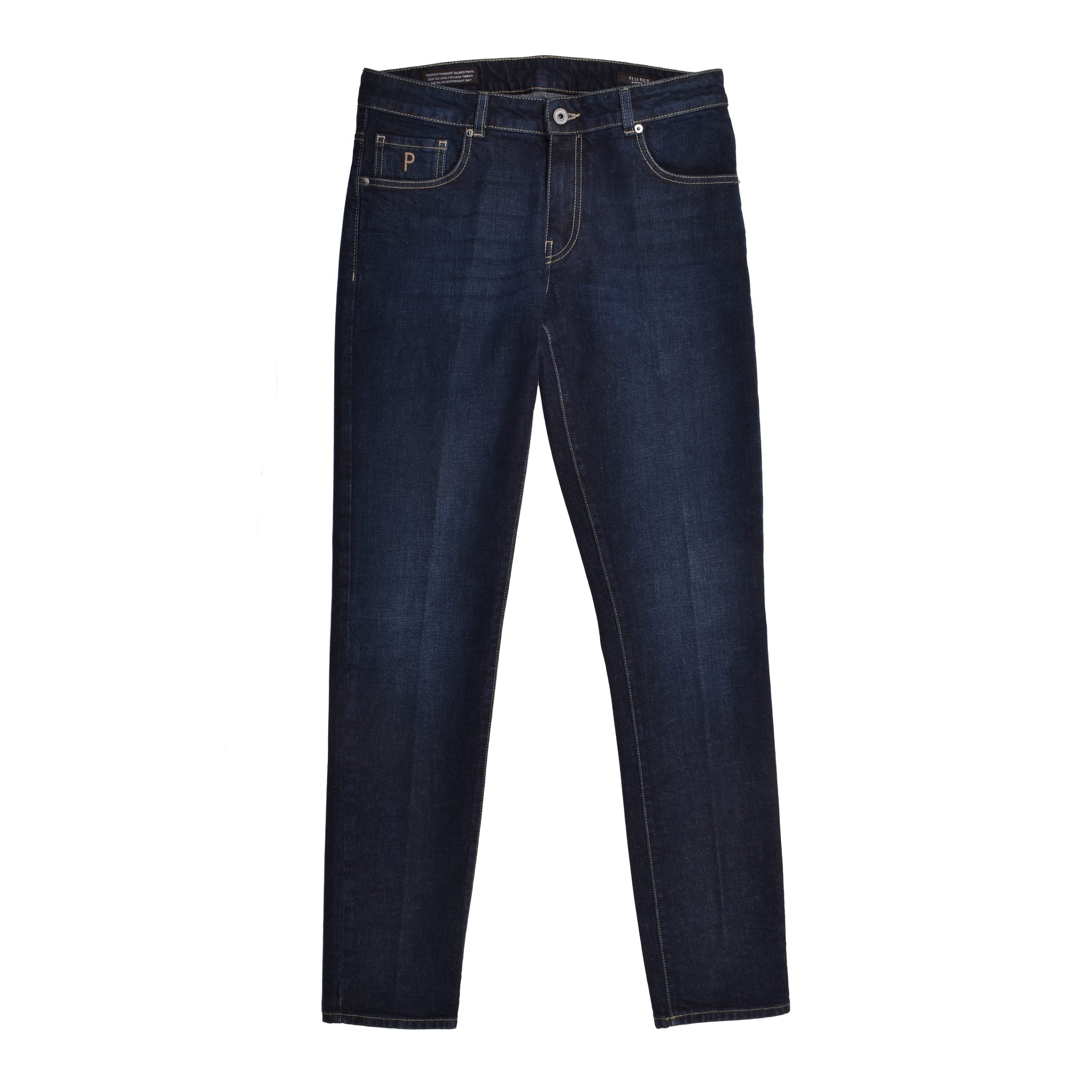 Navy Blue Cotton Straight-Leg Jeans