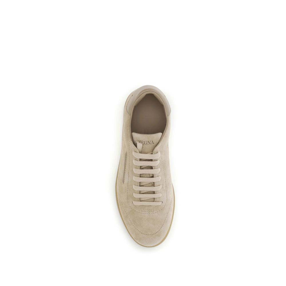 Beige Calf Leather Bos Taurus Low Top Sneakers
