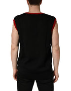 Black Crew Neck Sleeveless Men Knit Vest T-shirt