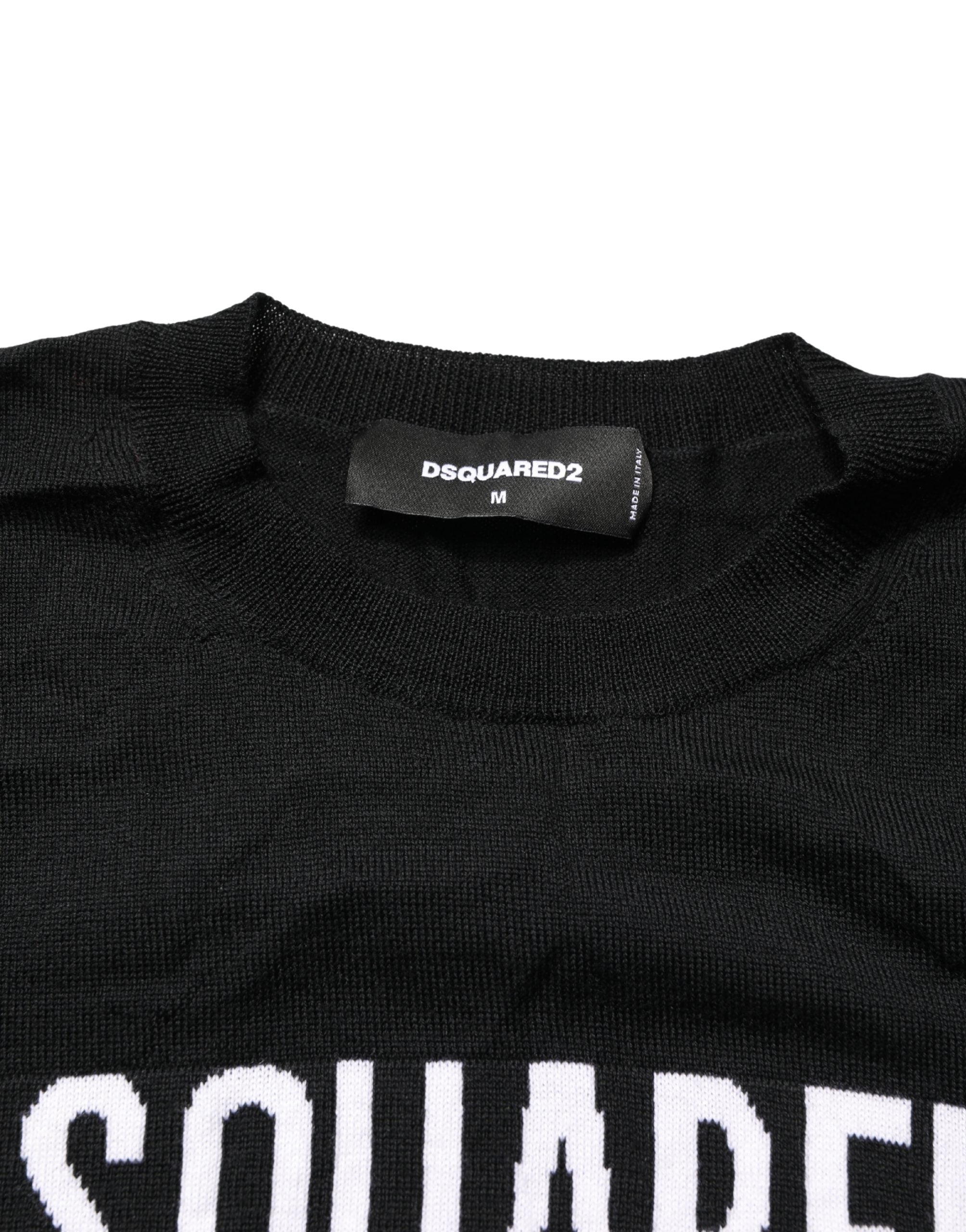 Black Logo Knitted Crew Neck Men Pullover Sweater