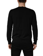 Black Logo Knitted Crew Neck Men Pullover Sweater