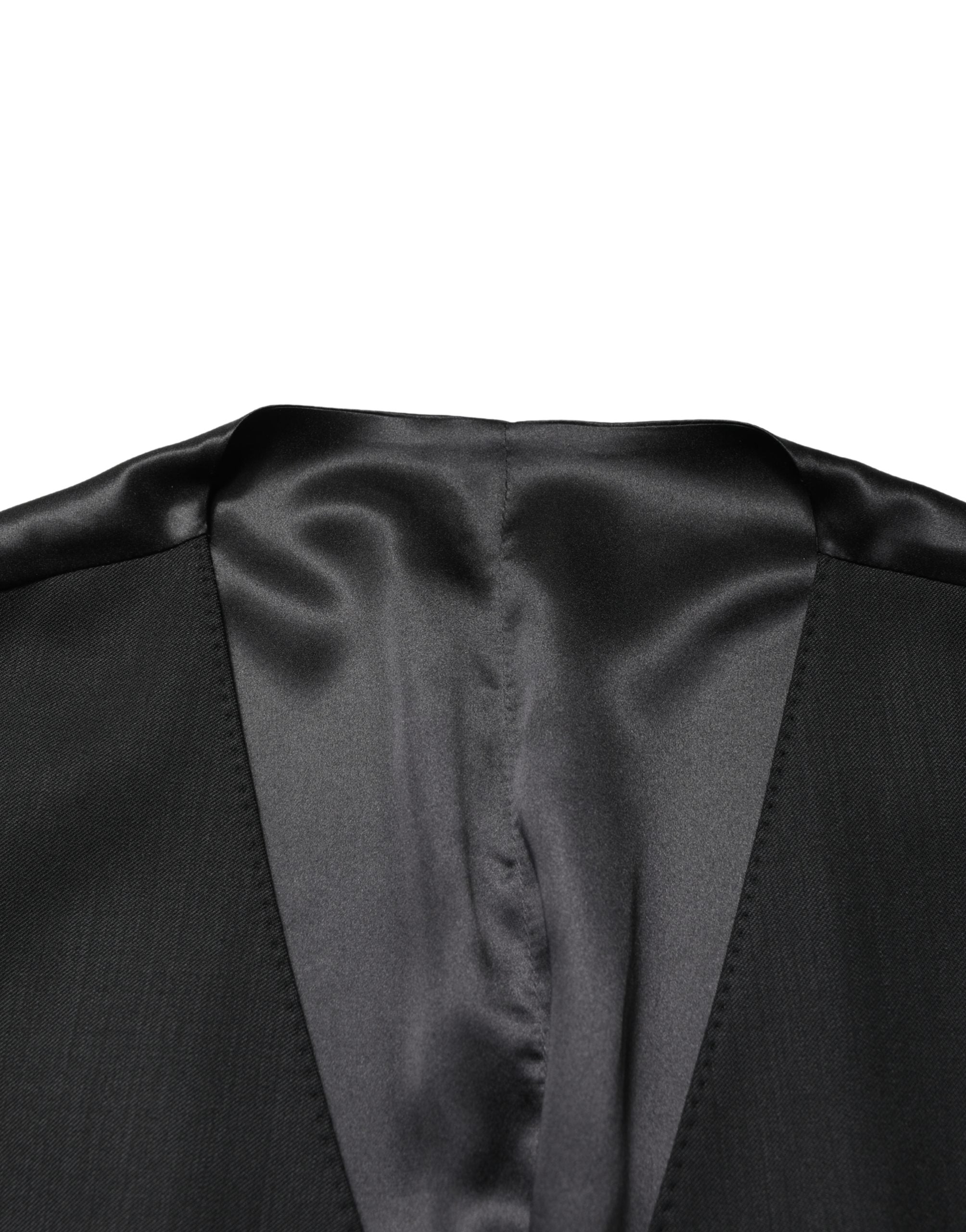 Black Wool Single Breasted Men Waistcoat Vest
