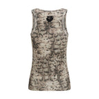 Beige Cotton Sleeveles T-Shirt