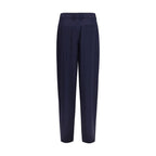 Blue Silk Casual Pants